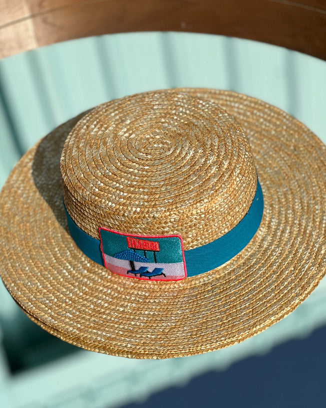 Habibi Post Card Hats with Sky Blue Ribbon