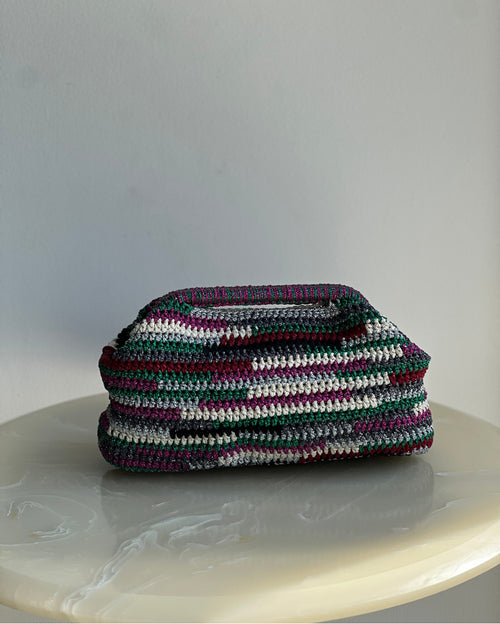 Hand-Crocheted Recta Cotton Bag in Fuchsia Green White & Red