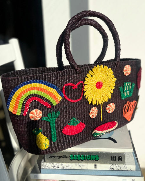 Hand-Knit Straw Emoji Basket Bag