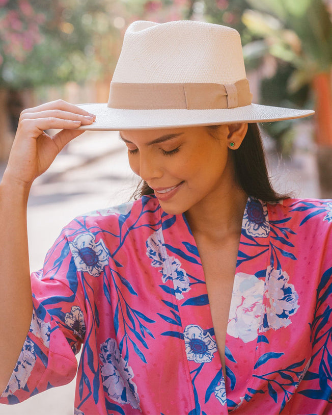 Handcrafted Toquilla Panama Superfine Classic Straw Hat - Beige Ribbon