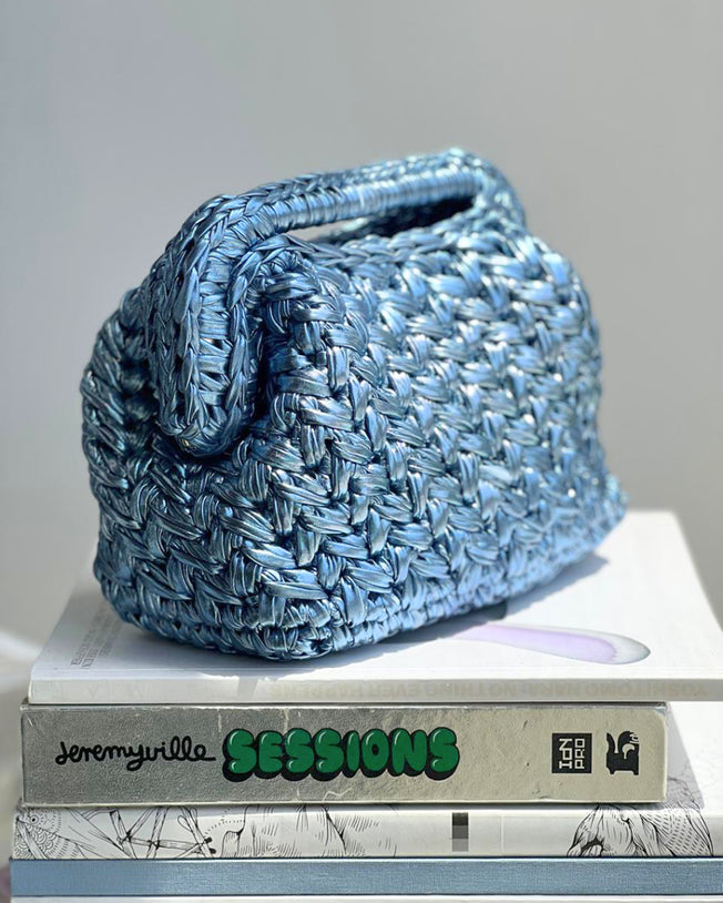Grand Galactica Rectangular Open Handle Light Blue Clutch