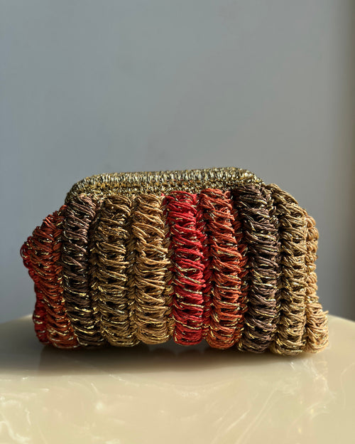 Handmade Crochet Clutch Bag in Multi-Colored Metallic Raffia Blend