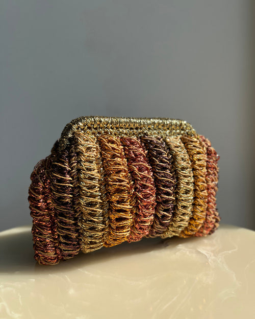 Handmade Crochet Clutch Bag in Multi-Colored Metallic Raffia Blend