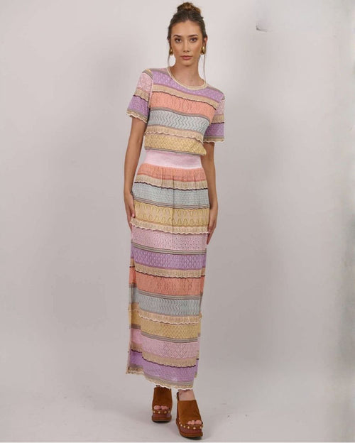 Heloise Louize T-Shirt & Midi Skirt Set - Colored