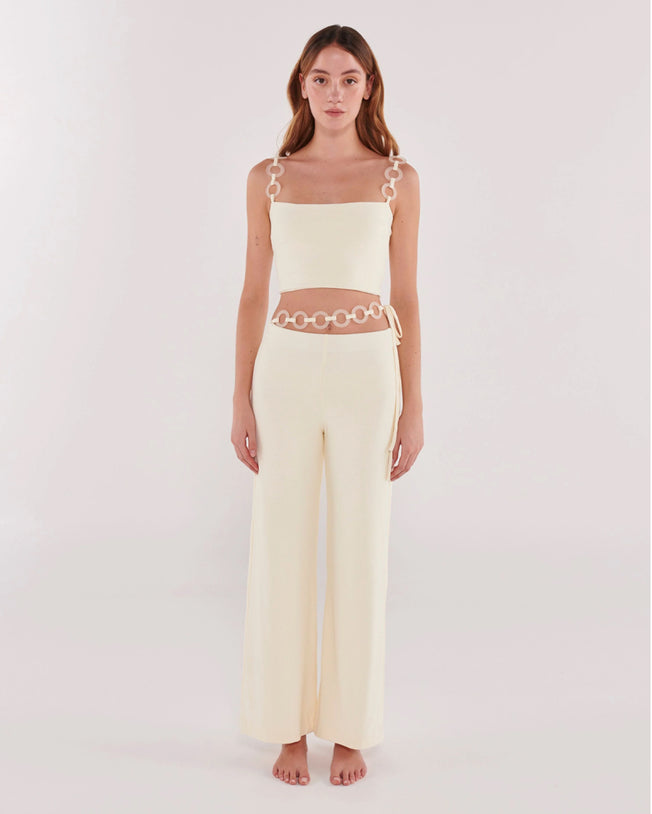 Hoop-Detail Crop Top and Belted Pants Set