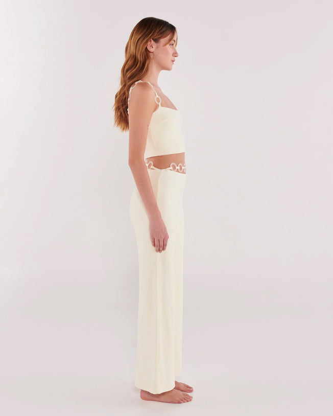 Hoop-Detail Crop Top and Belted Pants Set