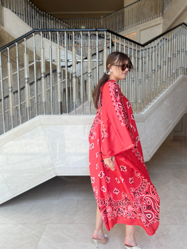 Silk Bandana Print Caftan - Red