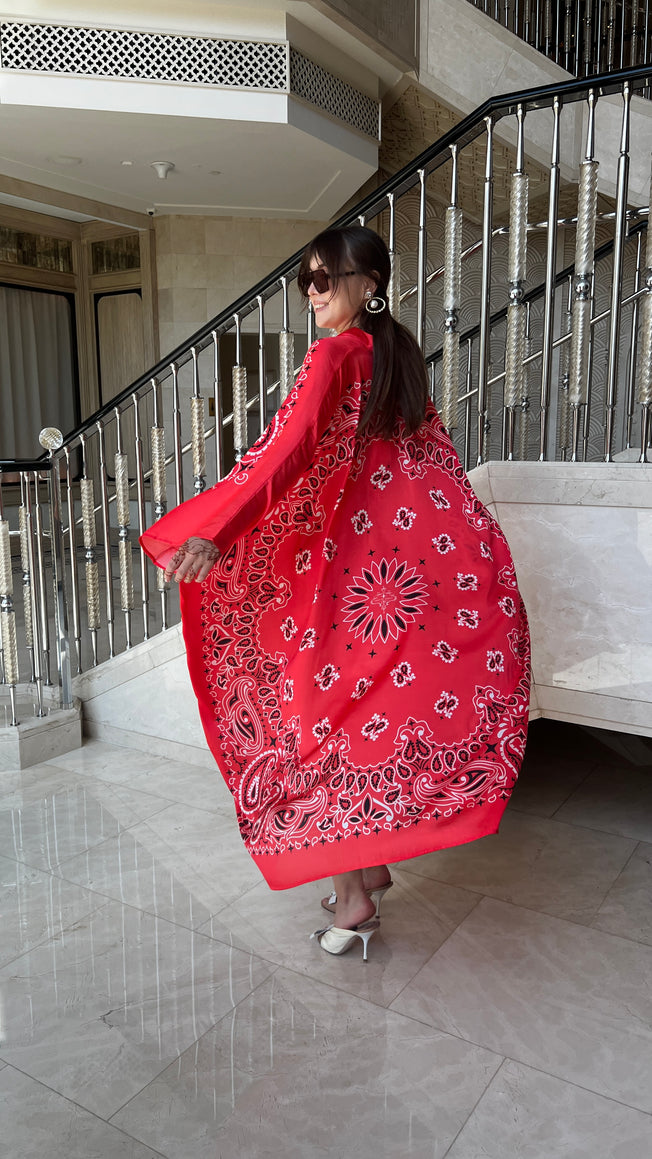 Silk Bandana Print Caftan - Red