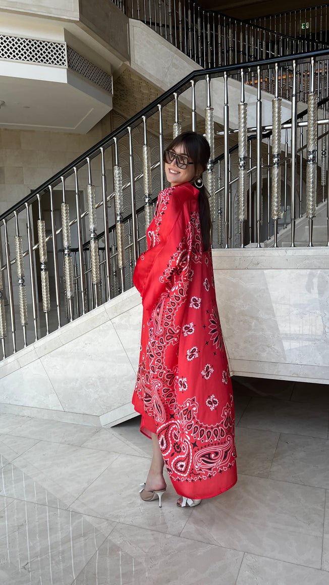 Silk Bandana Print Caftan - Red