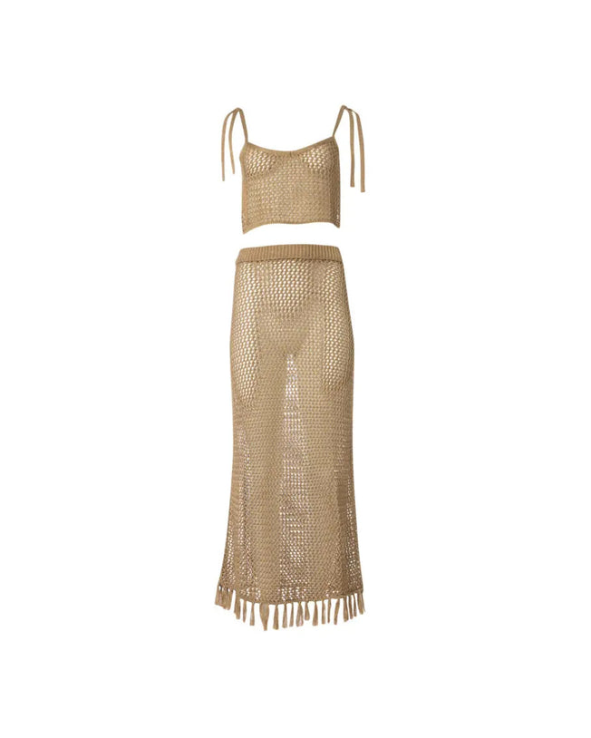 IVY Crochet Golden Top & Skirt with Tassels Set