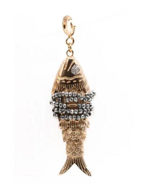 Inara Hematite Chain Necklace with Les Loulous Semi Precious Stone Fish Pendant - Silver