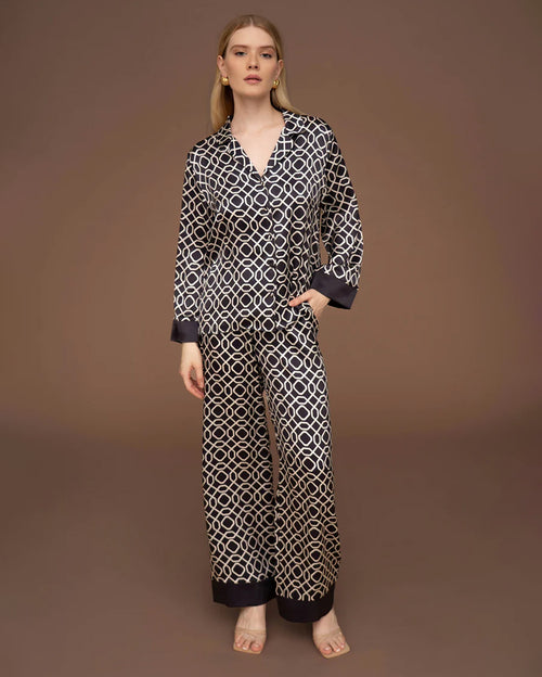 Interlace Silk Longsleeve Shirt and Pants Pyjama Set