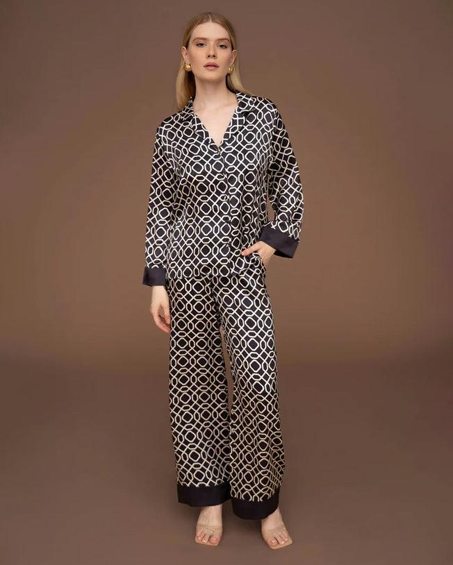 Interlace Silk Longsleeve Shirt and Pants Pyjama Set