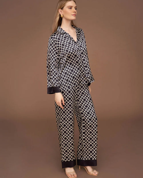 Interlace Silk Longsleeve Shirt and Pants Pyjama Set