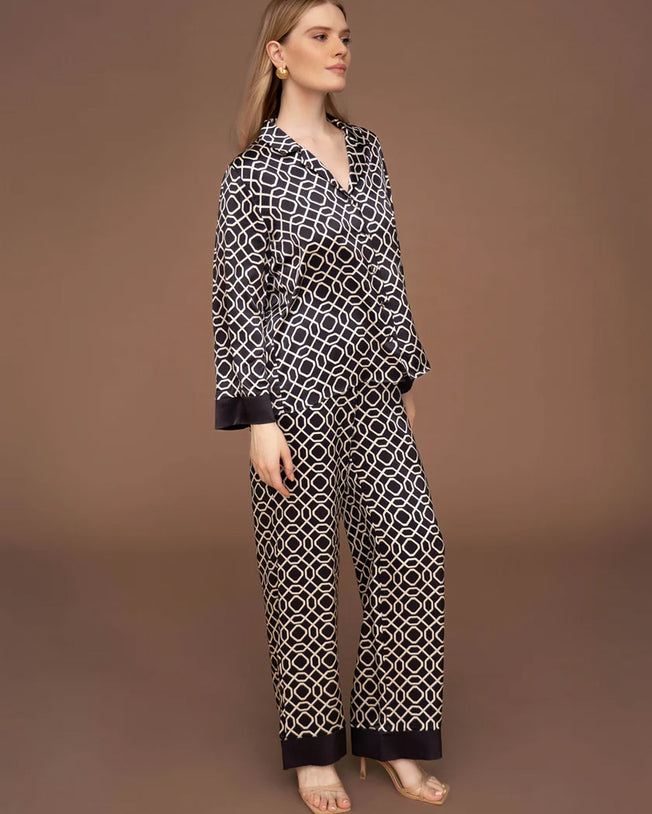 Interlace Silk Longsleeve Shirt and Pants Pyjama Set