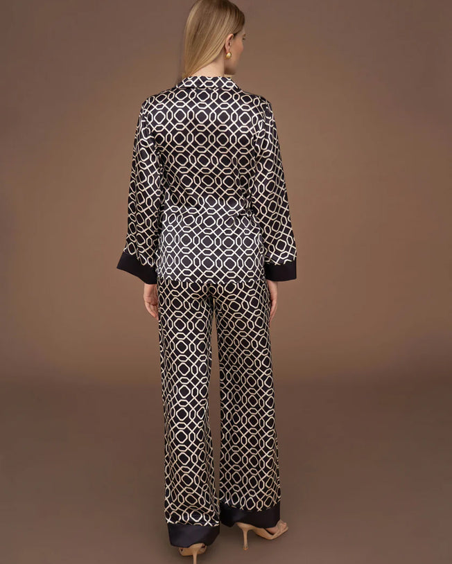 Interlace Silk Longsleeve Shirt and Pants Pyjama Set
