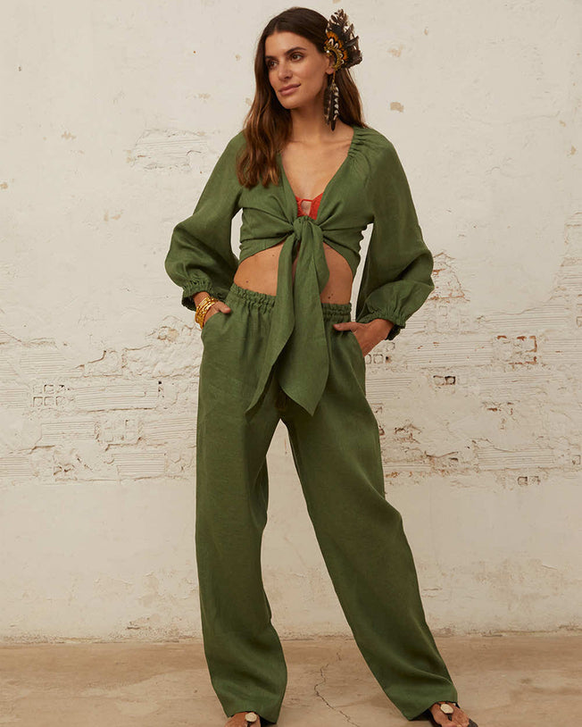 Island Days Top + Trousers Set - Rainforest Green