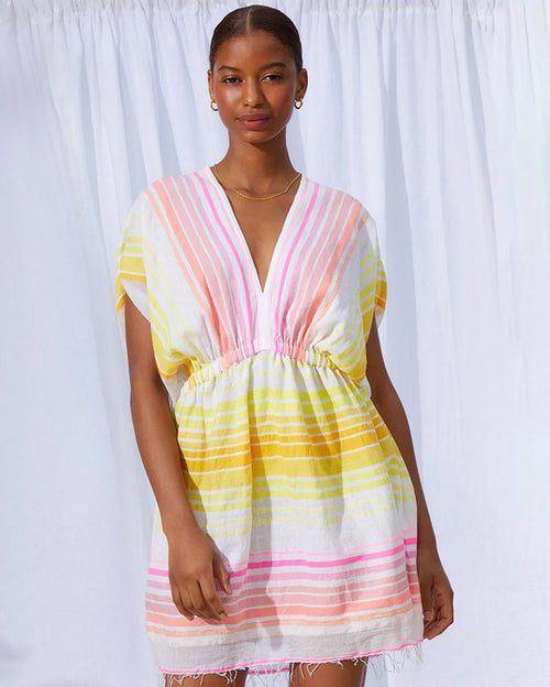 Jamila short plunge neck dress-stripe sunrise