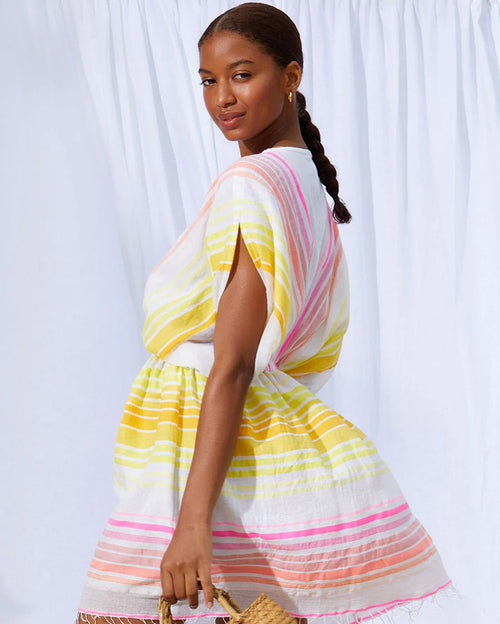 Jamila short plunge neck dress-stripe sunrise