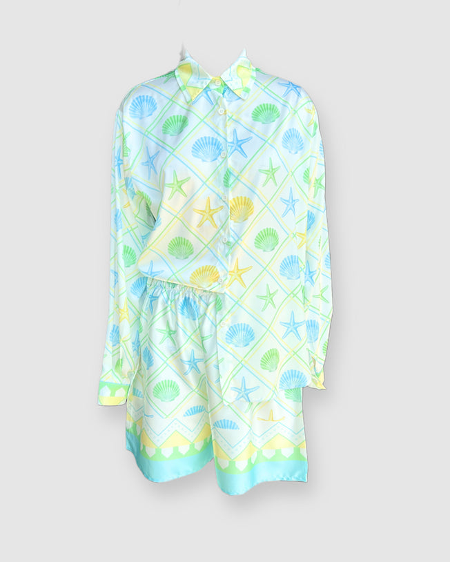 Jewel Shirt & Shorts Satin Set