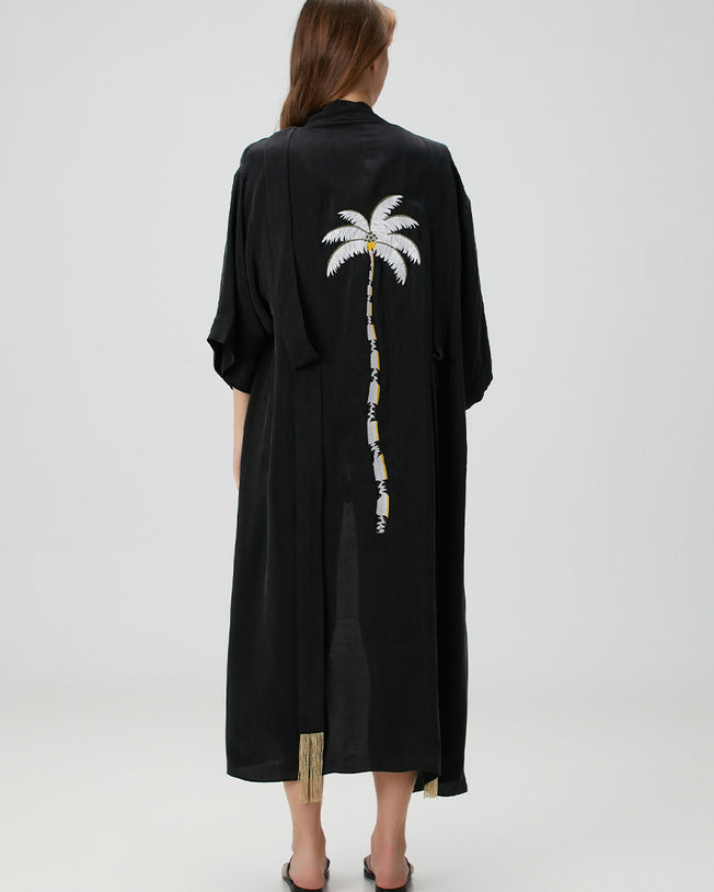Jilda Alessi White Palma Tree Black Kimono
