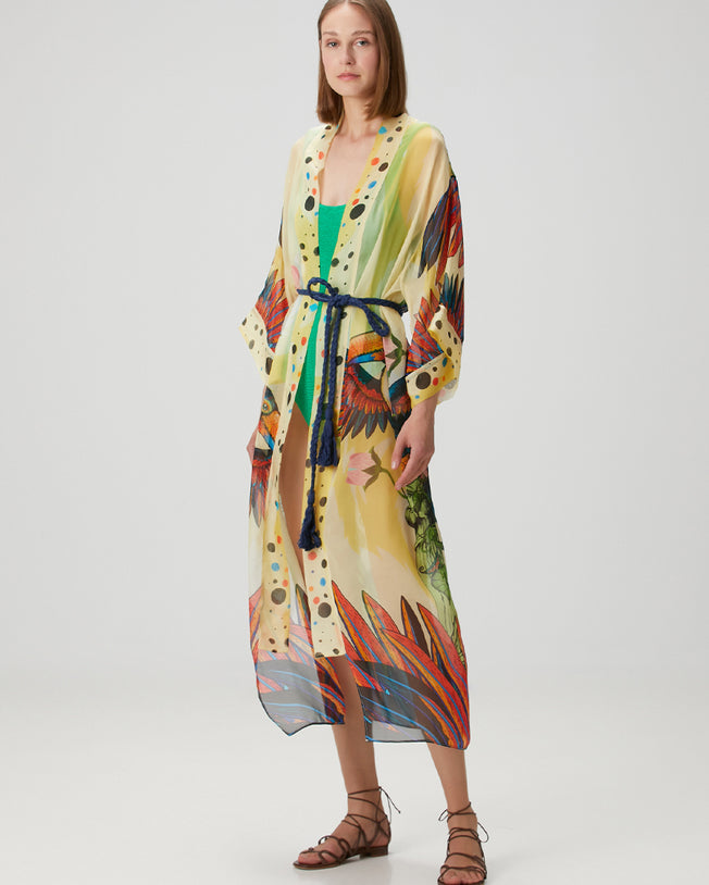 Jilda Anya Long Silk Kimono - Yellow