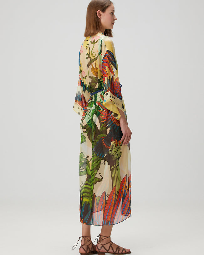 Jilda Anya Long Silk Kimono - Yellow