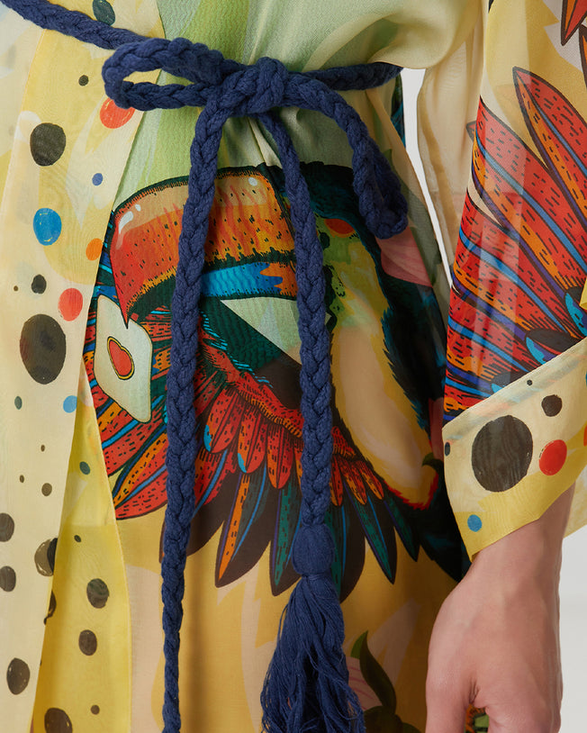 Jilda Anya Long Silk Kimono - Yellow