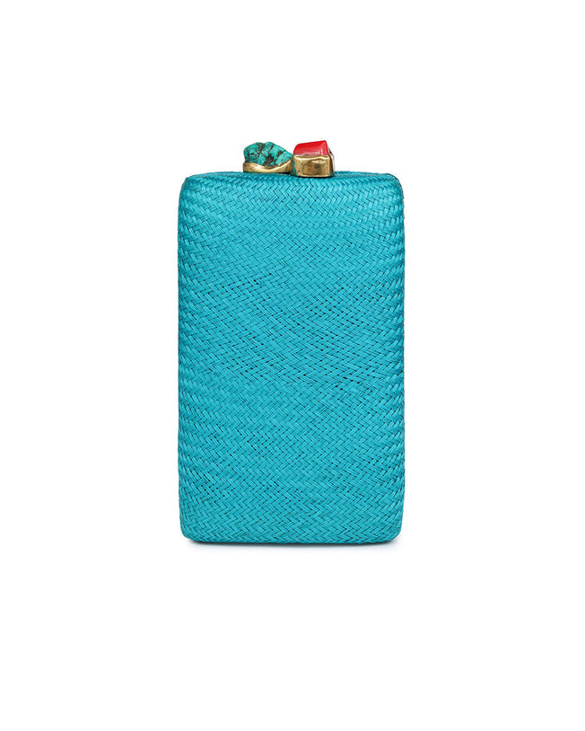 Joyce Turquoise Vertical Clutch with Turquoise & Coral Stone