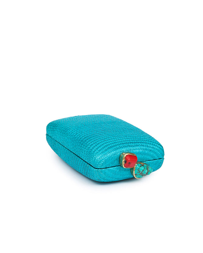 Joyce Turquoise Vertical Clutch with Turquoise & Coral Stone