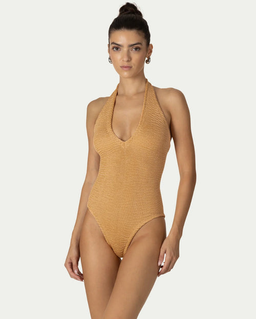 Julia Peach Lurex One-Piece Swimsuit