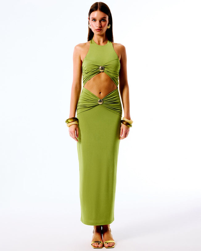 Junie Cut-Out Draped Maxi Dress - Olive