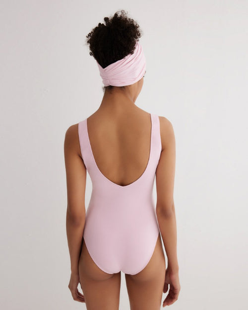Chain detailed v-neck swimsuit in pink