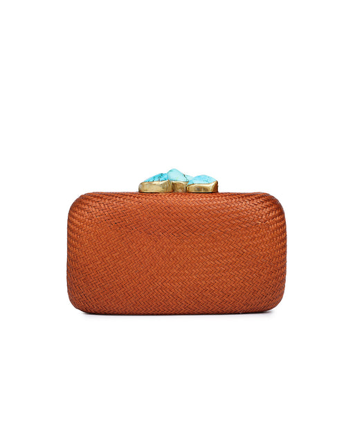 Kali Brown Clutch with Aqua Stone