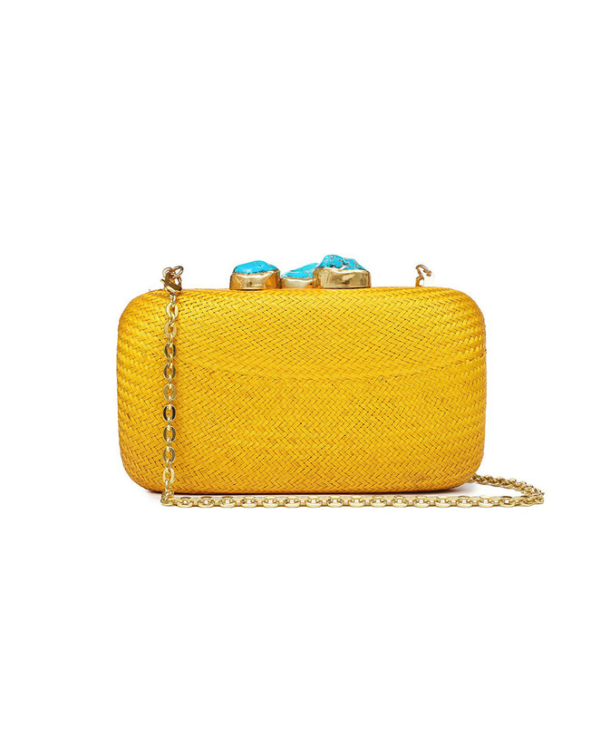 Kali Yellow Clutch with Aqua Stone