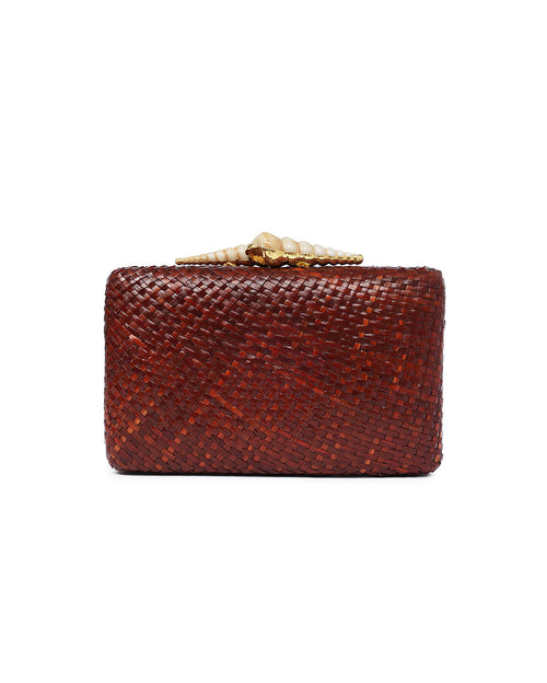 Kapre Brown Clutch with Shells Stone