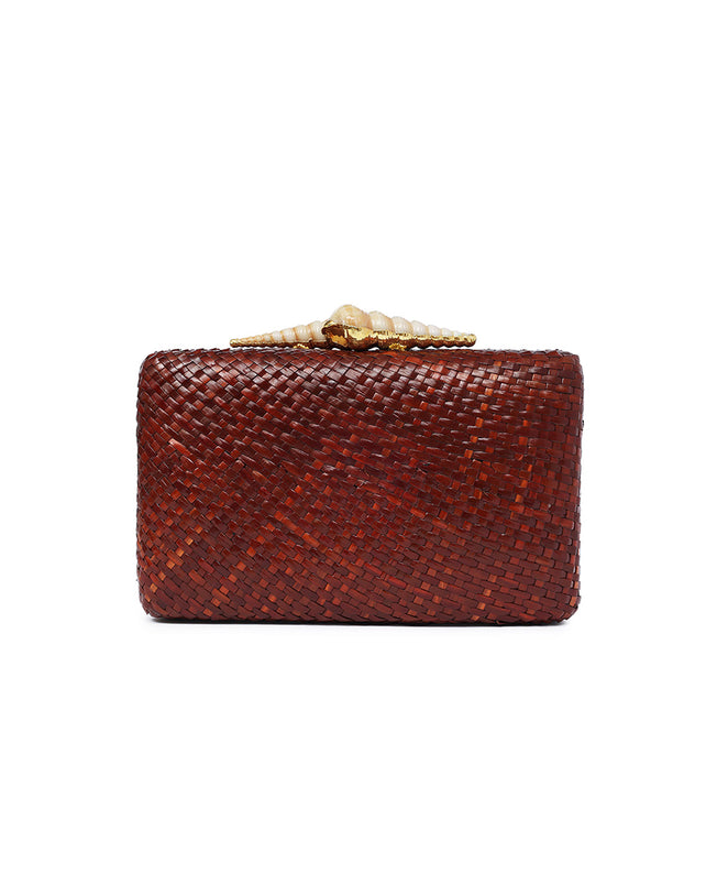 Kapre Brown Clutch with Shells Stone