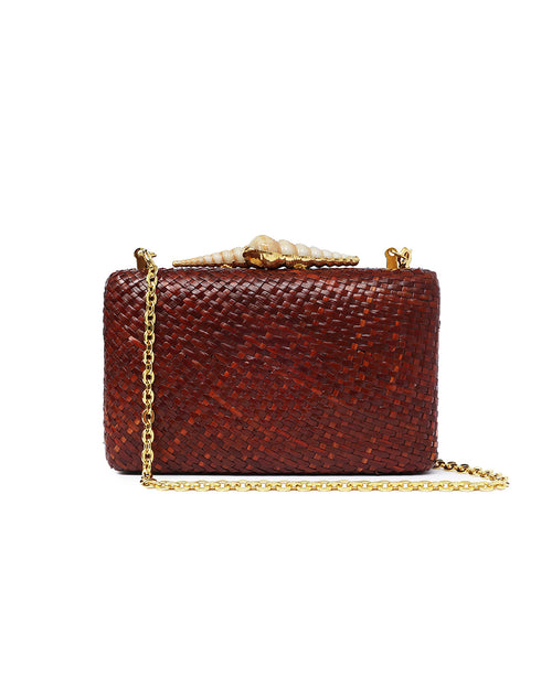 Kapre Brown Clutch with Shells Stone