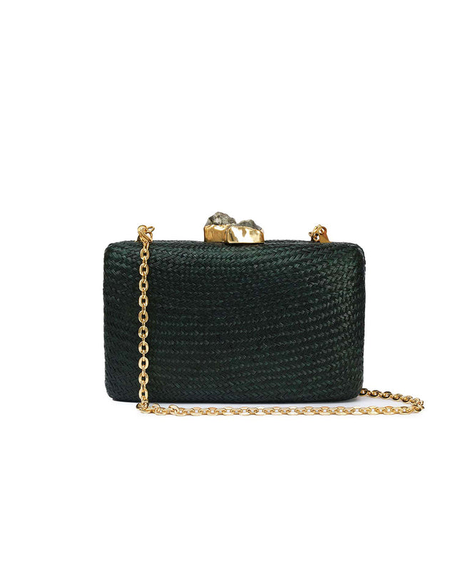 Kapre Dark Green Clutch with Green Quartz Stone
