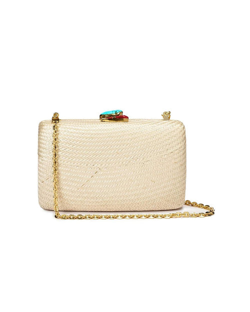 Kapre Natural Clutch with Coral & Turquoise Stones