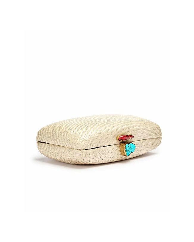 Kapre Natural Clutch with Coral & Turquoise Stones