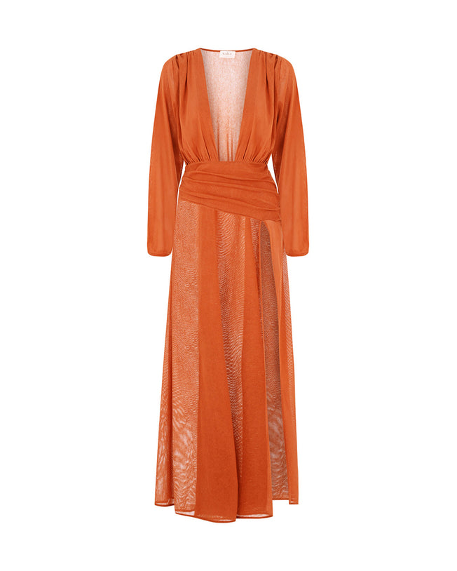 Linda Burnt Orange Long Dress