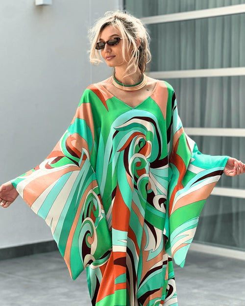 Lala Multi Print Kimono Sleeve Kaftan