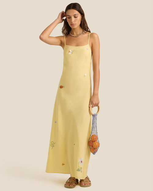 Lana Charm Embroidery Linen Maxi Dress