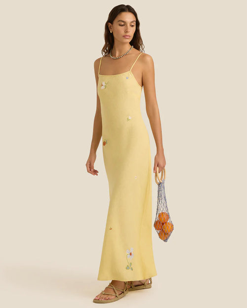Lana Charm Embroidery Linen Maxi Dress