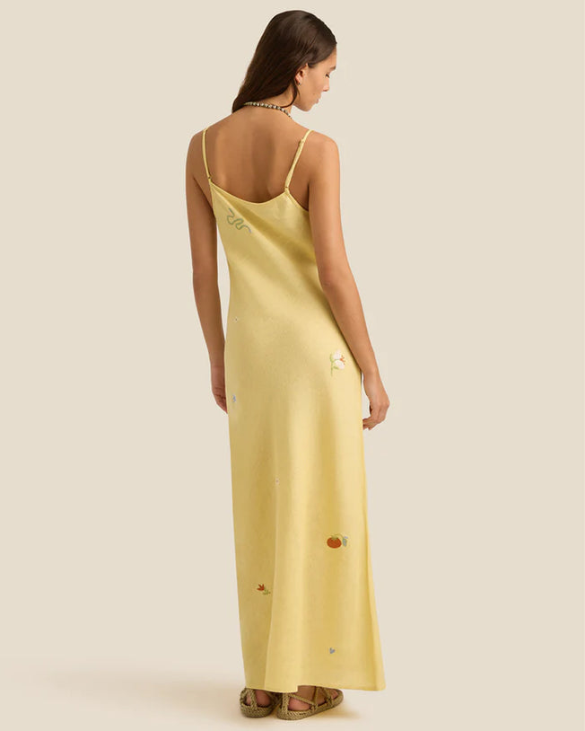 Lana Charm Embroidery Linen Maxi Dress