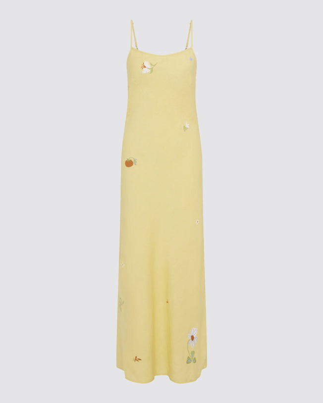 Lana Charm Embroidery Linen Maxi Dress