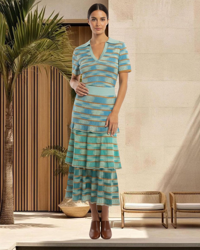 Lara Blouse and Larissa Skirt Set - Blue/Orange