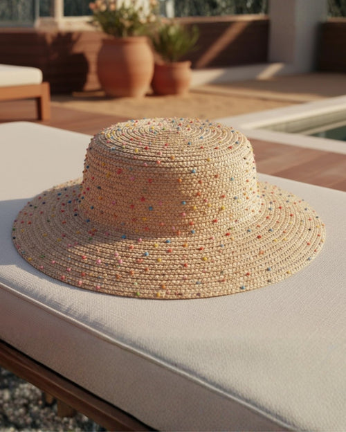 Large Straw Bob with Pearls - Éléa