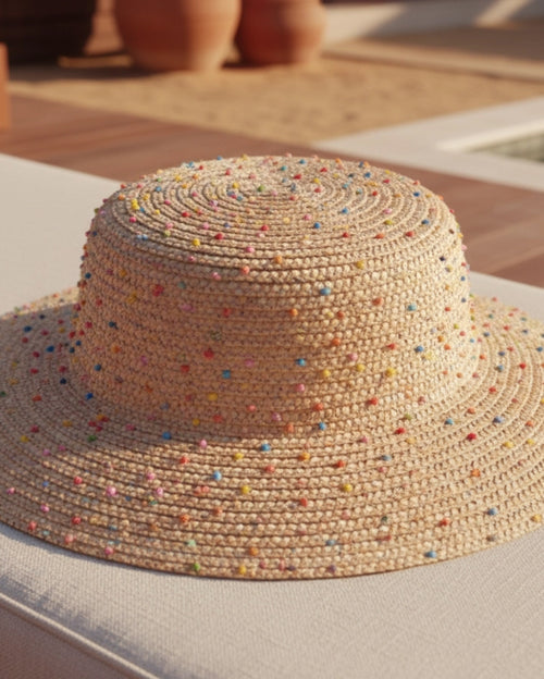 Large Straw Bob with Pearls - Éléa